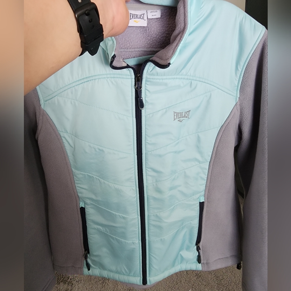 Everlast Quilted Full Zip Fleece Jacket Women's Teal Gray Long Sleeve Size XL 